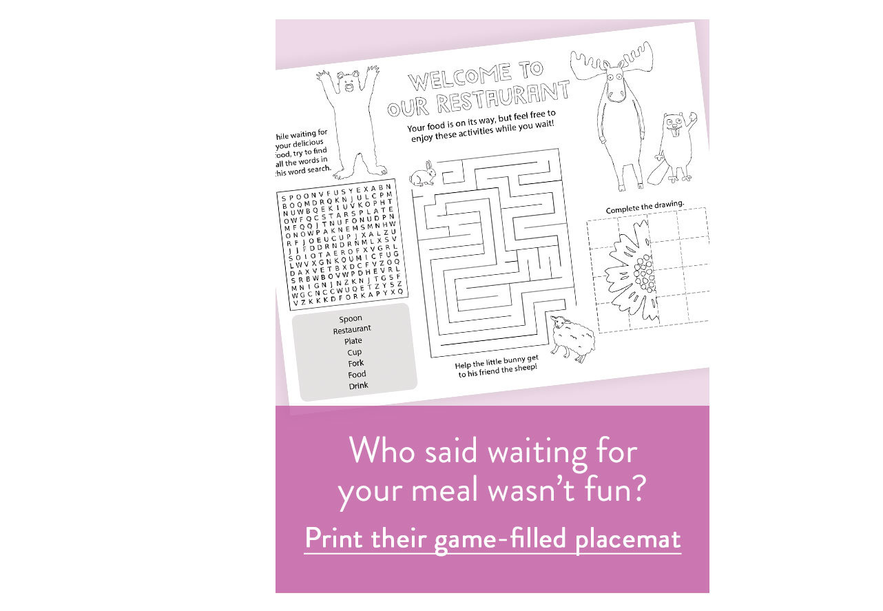 Print their game-filled placemat 