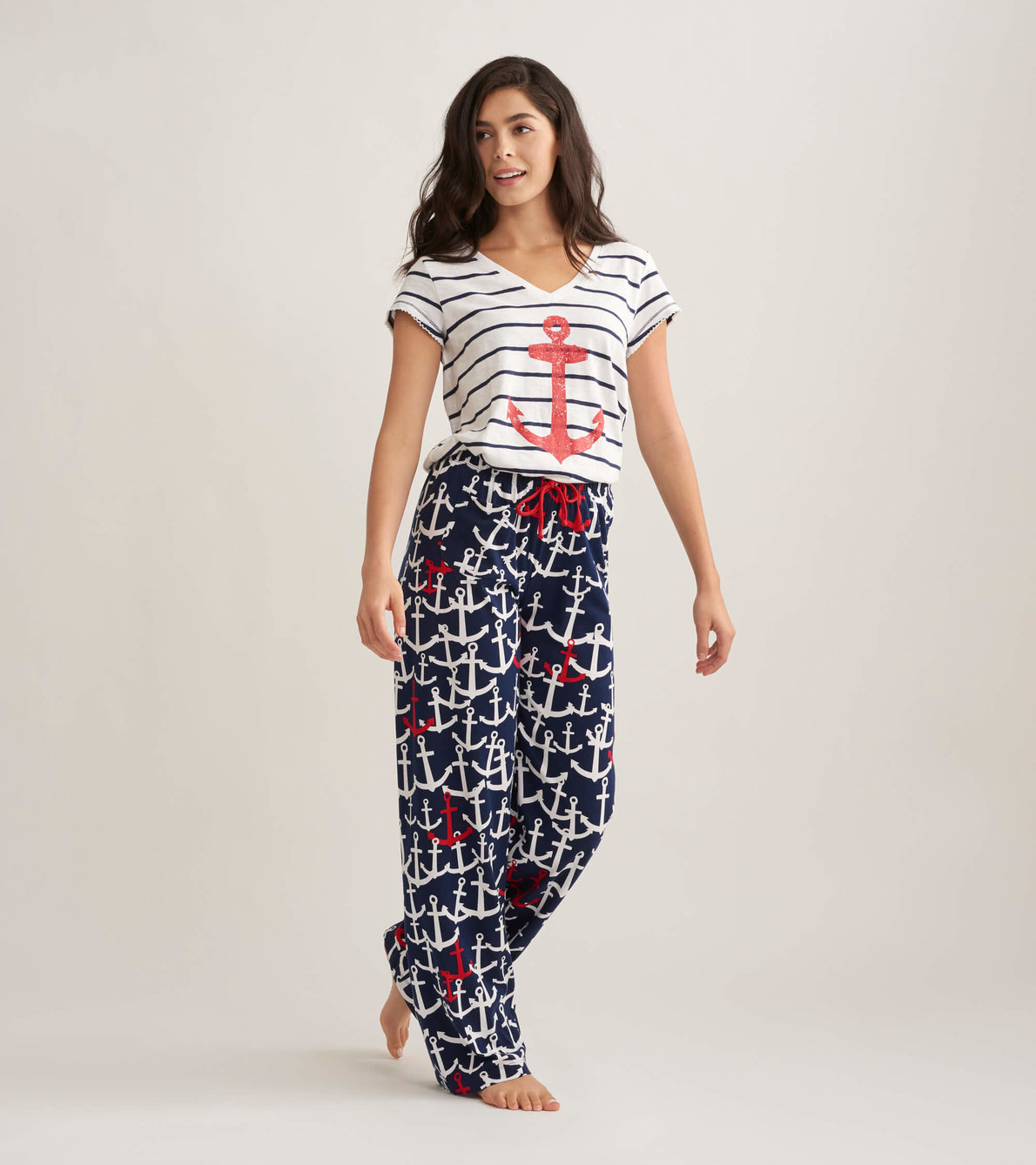 Agrandir l'image de Ensemble de pyjama t-shirt et pantalon interchangeables pour femme - Ancres