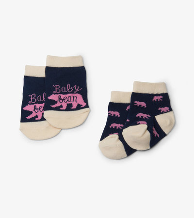 Chaussettes pour bébé (deux paires) – Bébé ours rose