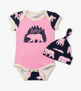 Baby Bear Pink Bodysuit with Hat