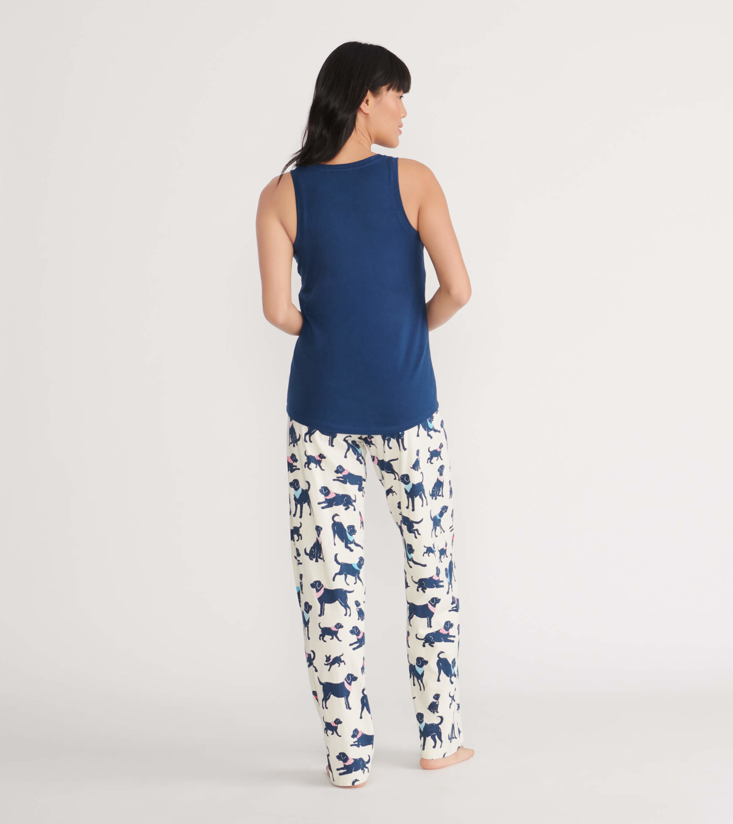 Pajama Pants and Tank Top - Dark blue/Patterned - Ladies