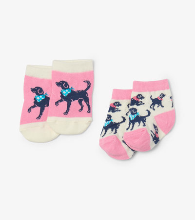 Chaussettes pour bébé (deux paires) – Labradors à bandana (rose)