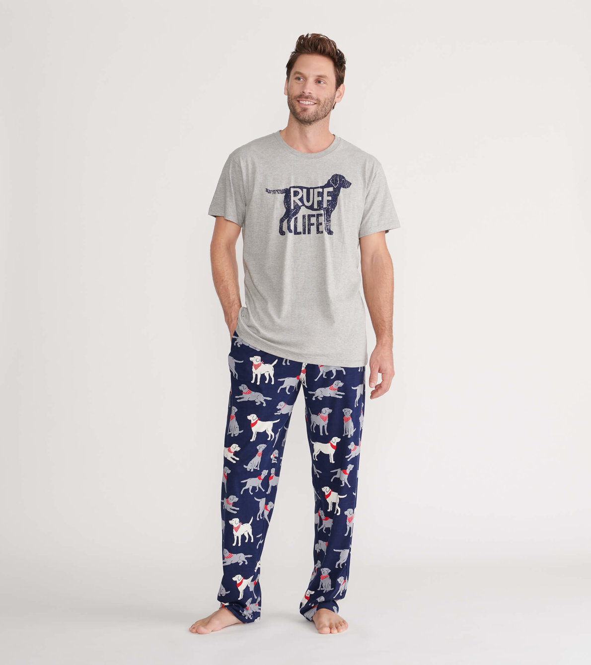 Agrandir l'image de Pantalon de pyjama en jersey pour homme – Labradors à bandana
