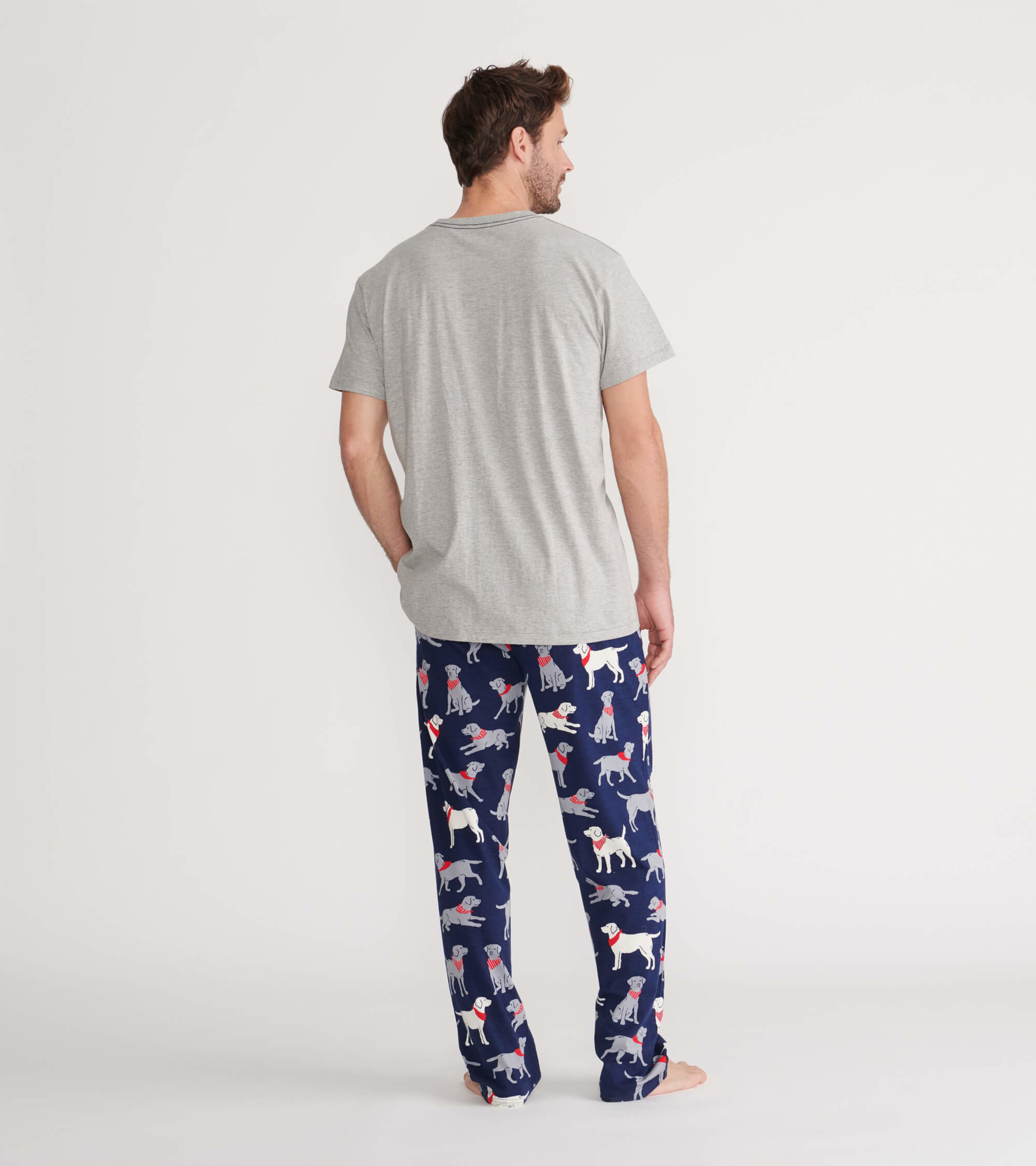 Cream Plaid Men's Jersey Pajama Pants - Little Blue House CA