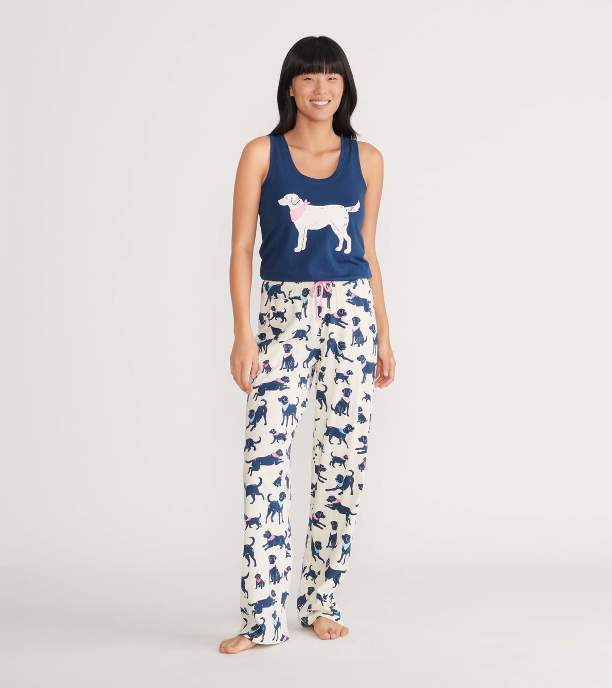 Agrandir l'image de Pantalon de pyjama en jersey pour femme – Labradors à bandana