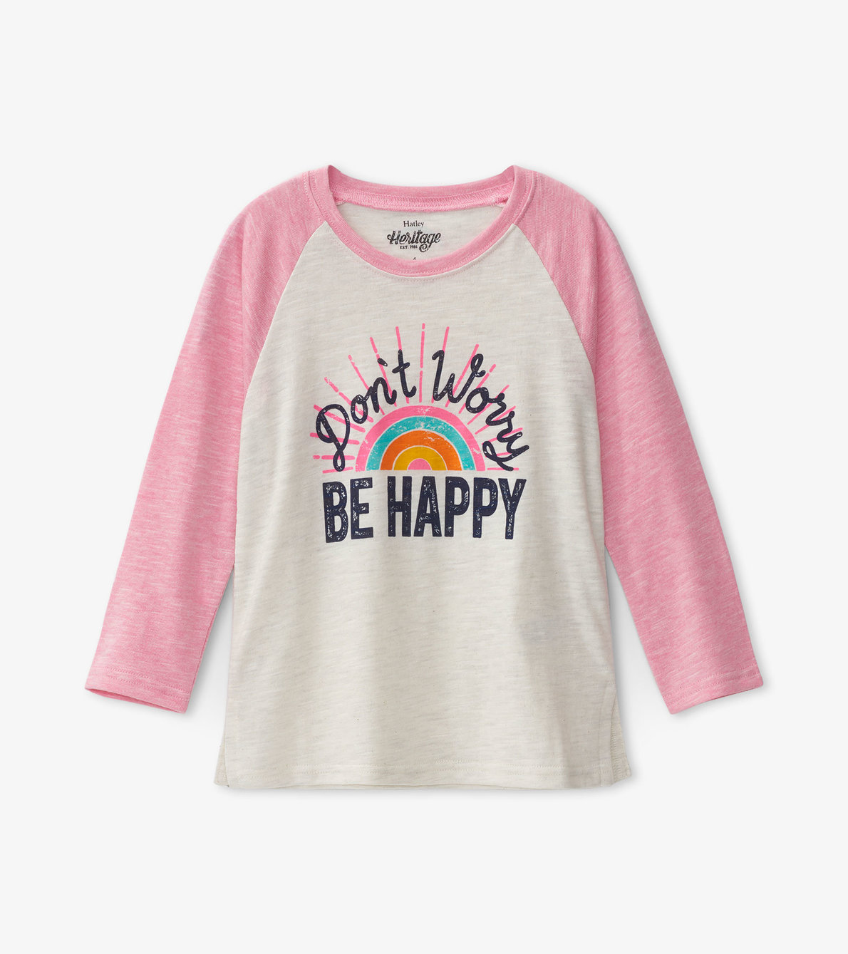 Agrandir l'image de T-shirt à manches longues raglan pour enfant collection Heritage – Soleil arc-en-ciel « Be happy »
