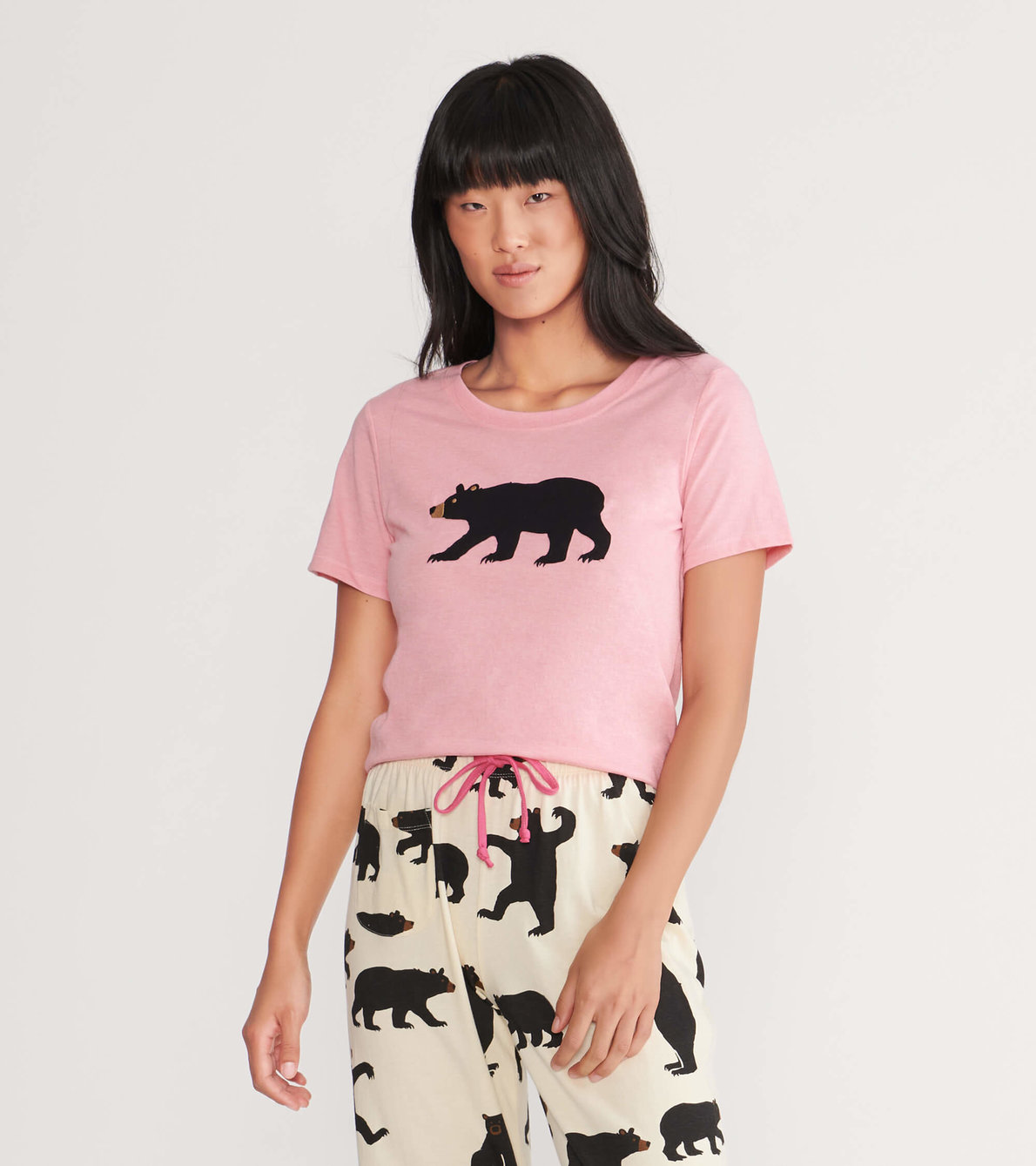 Agrandir l'image de T-shirt de pyjama pour femme – Ours sur fond rose