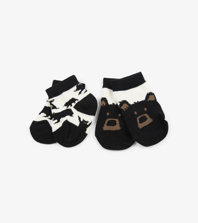 Chaussettes pour bébé (deux paires) – Ours noirs sur fond naturel