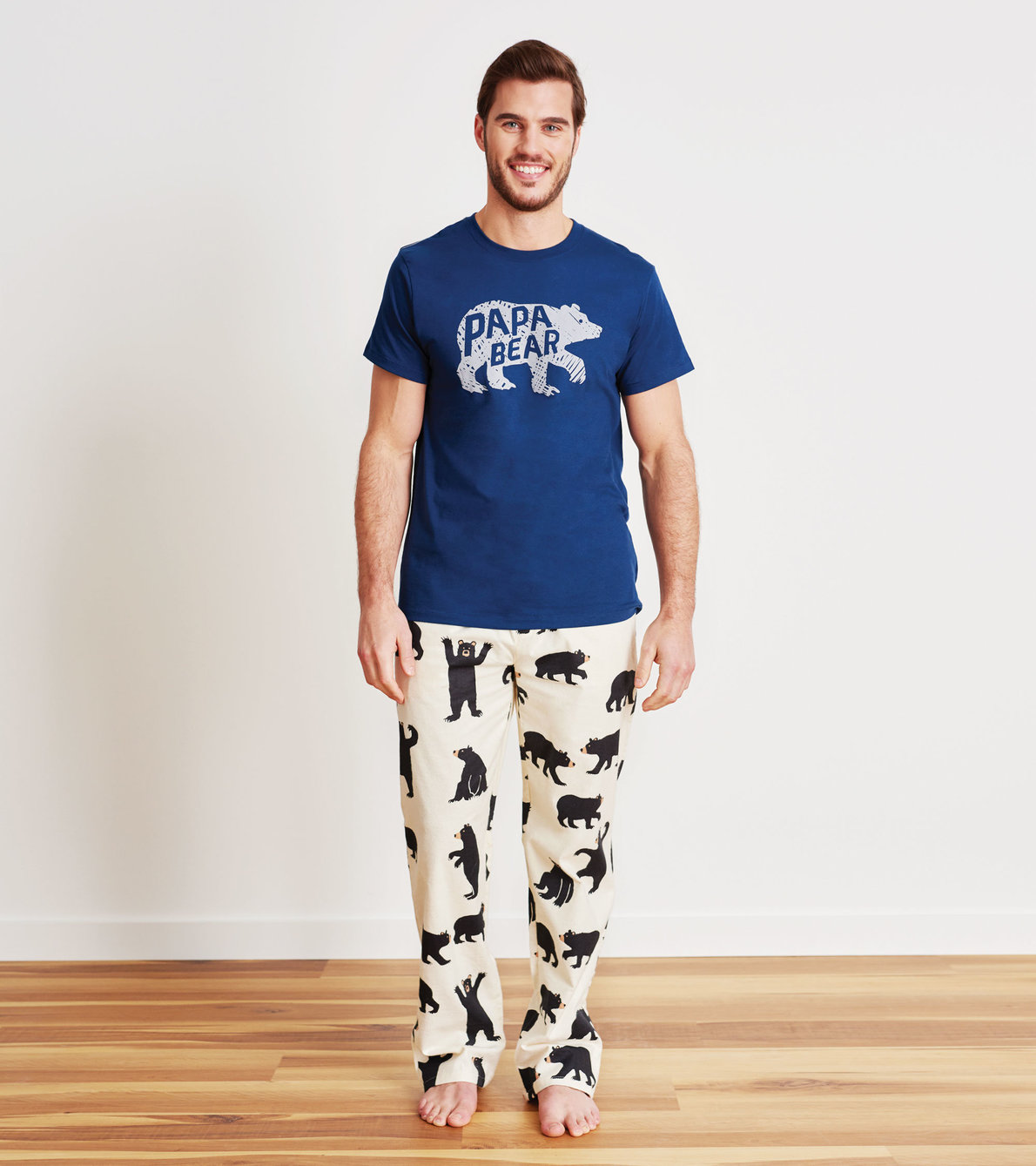 Agrandir l'image de Pantalon de pyjama en flanelle pour homme – Ours sur fond naturel