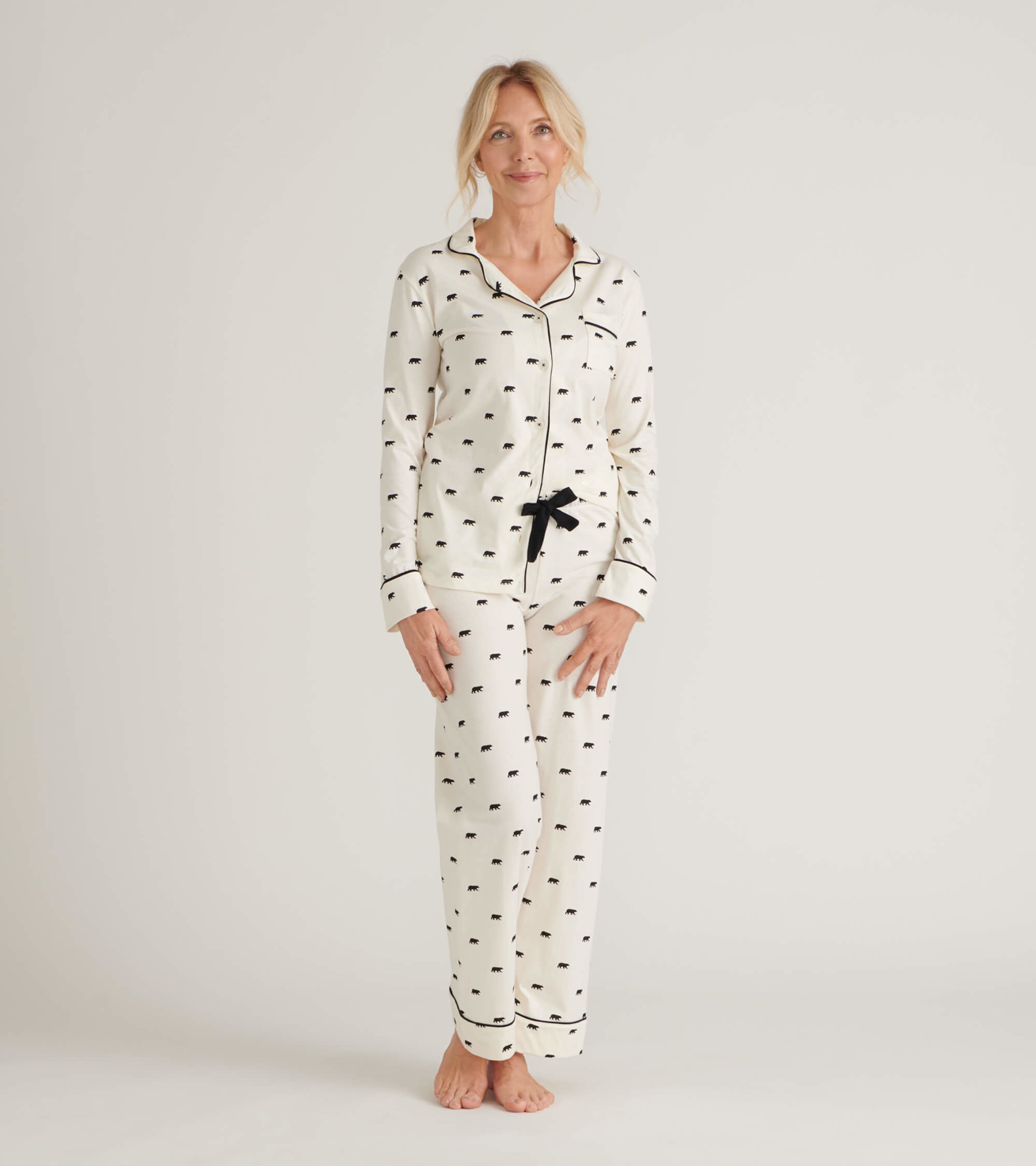Bear Cartoon Print Womens Cotton Gauze Pajama Set Autumn/Winter