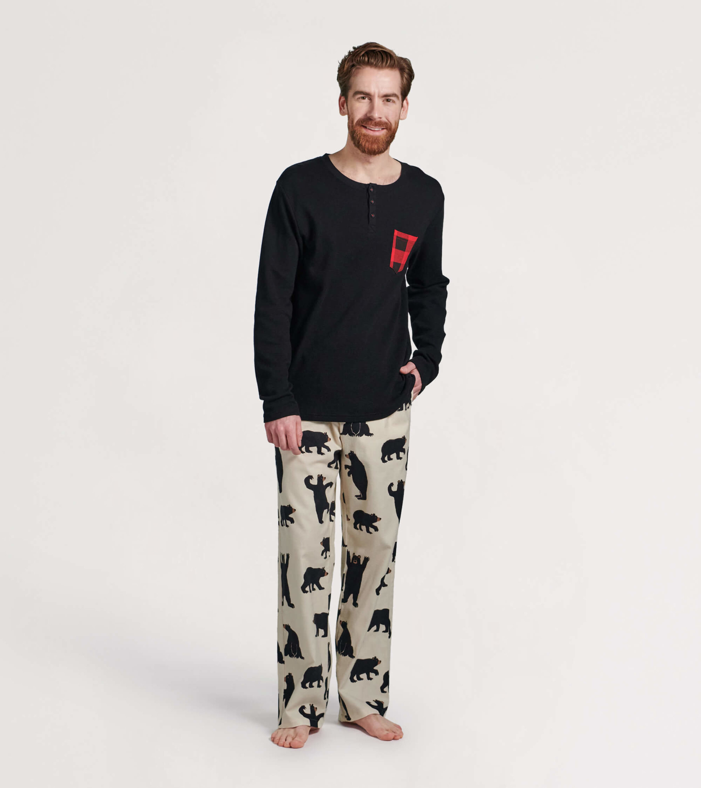 RAFYZY 2-Piece Men's Loungewear Set Lightweight Pjs Pajamas Long Sleeve  Henley Shirt with Pajama Bottoms,Black,L at  Men's Clothing store