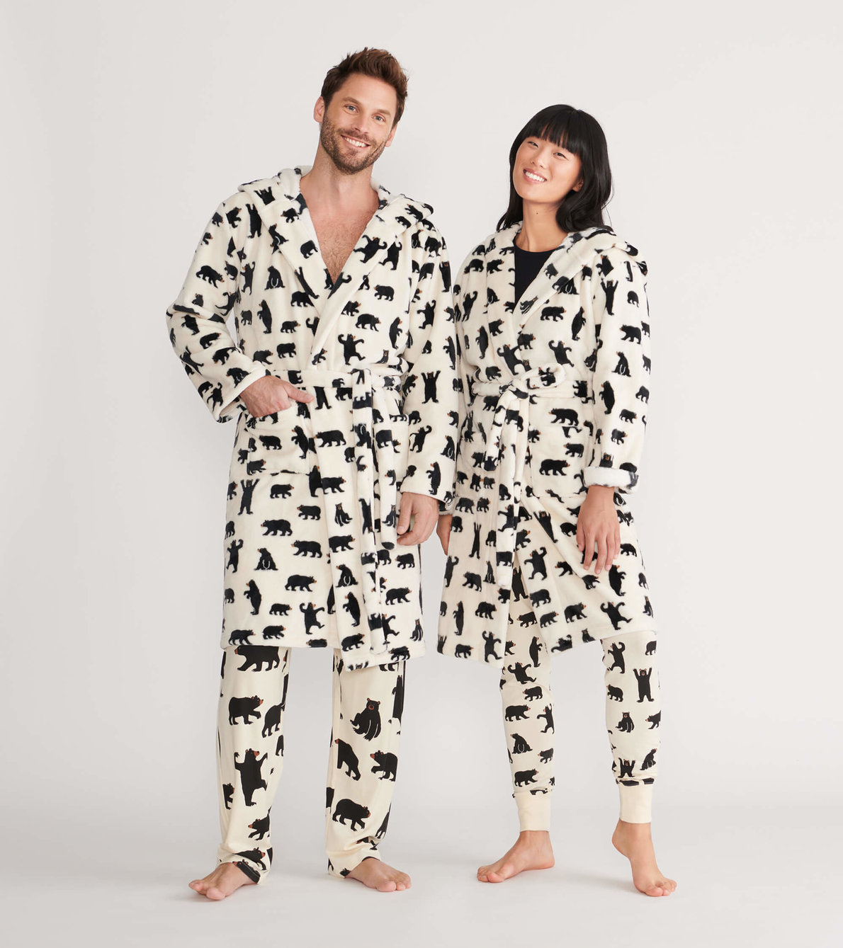 View larger image of Black Bears on Natural Adult Fleece Robe
