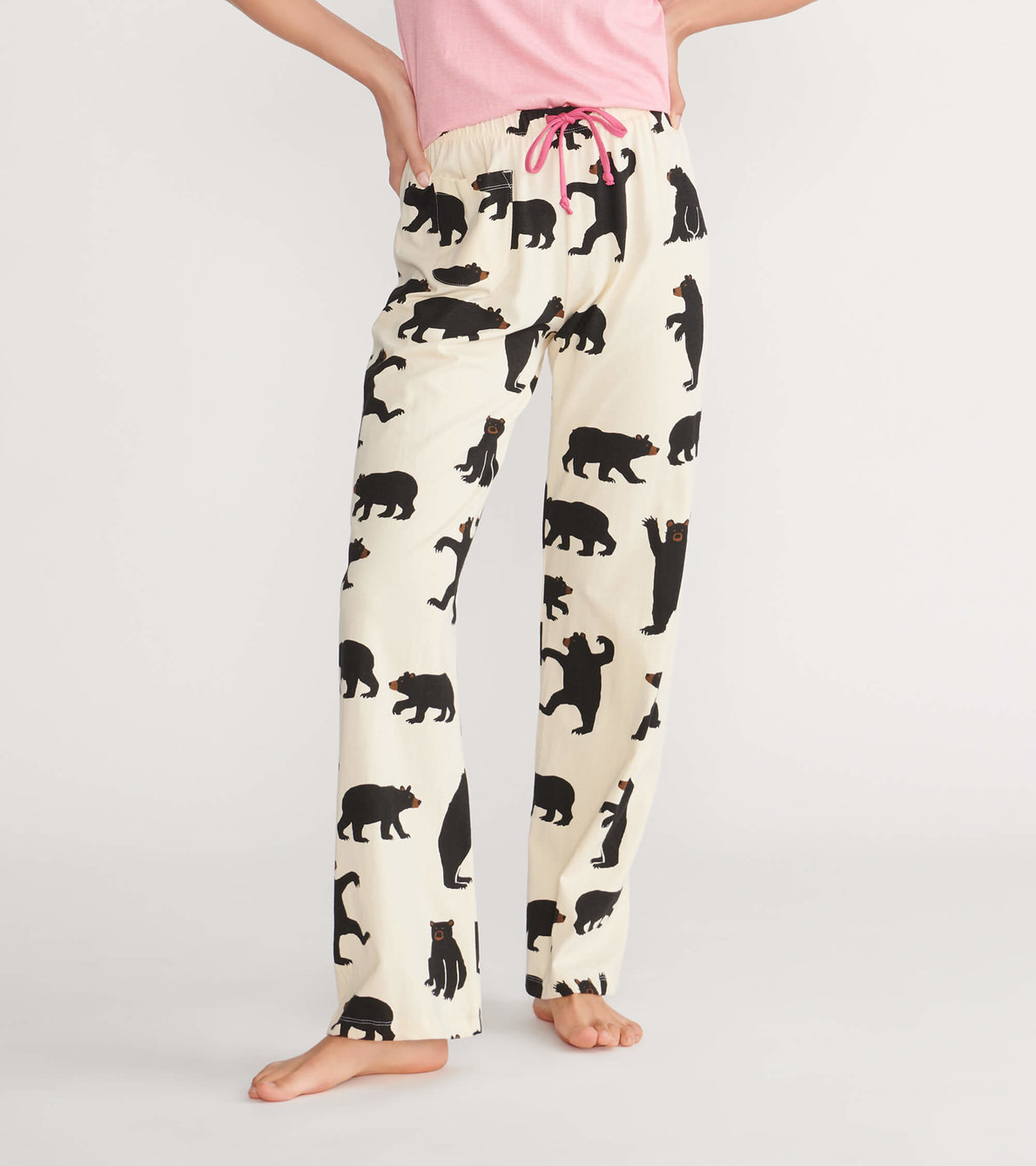 Agrandir l'image de Pantalon de pyjama en jersey pour femme – Ours noir sur fond naturel