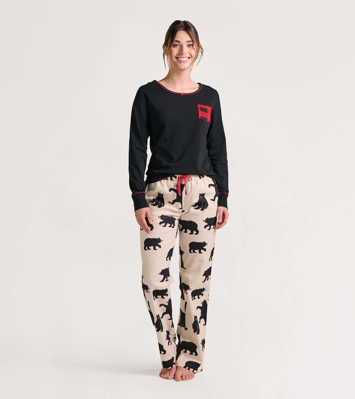 Agrandir l'image de Ensemble de pyjama t-shirt et pantalon interchangeables pour femme - Ours noirs