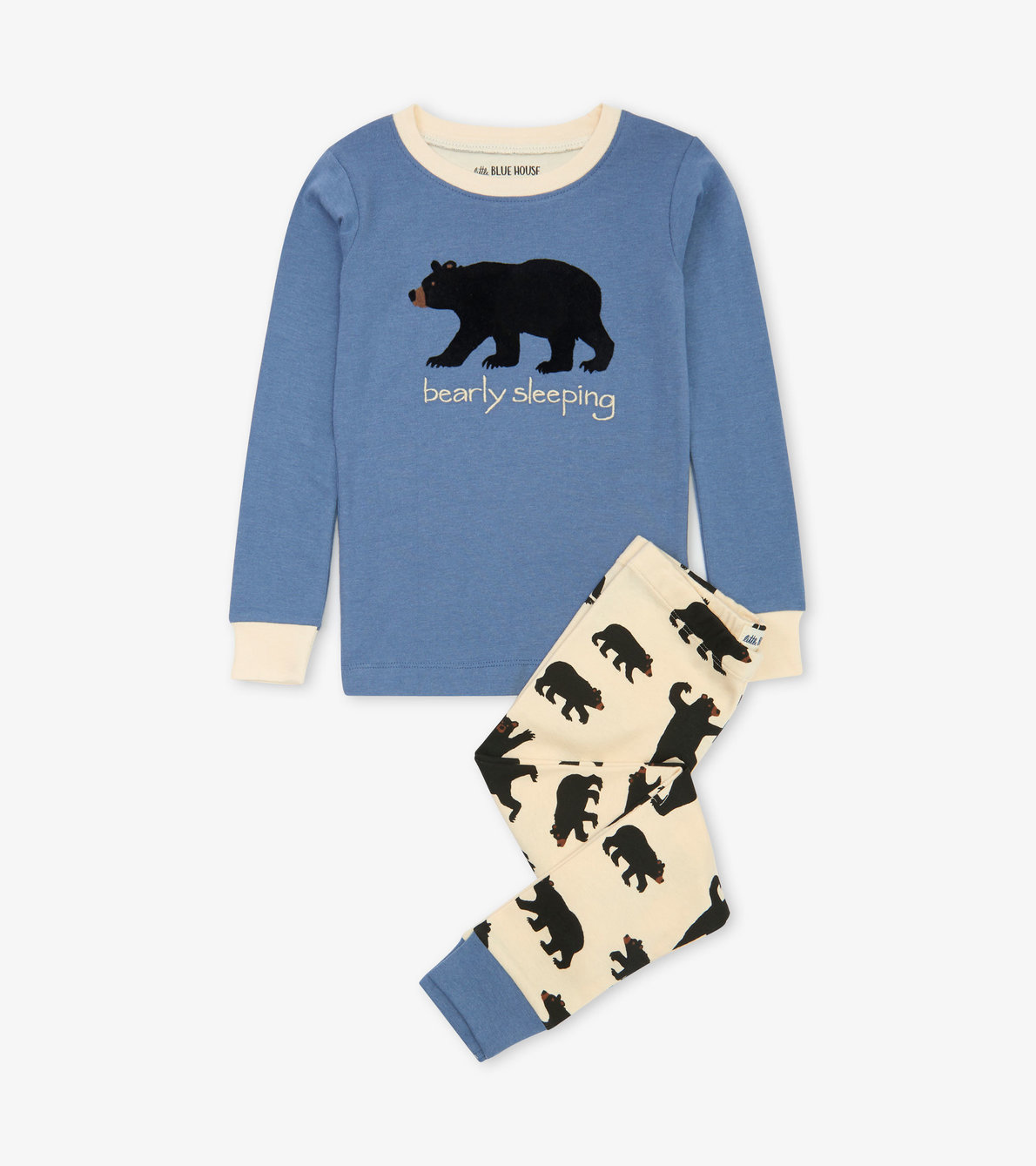 Agrandir l'image de Pyjama à appliqué pour enfant – Ours sur fond bleu « Bearly Sleeping »