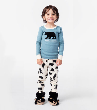 Pyjama à appliqué pour enfant – Ours sur fond bleu « Bearly Sleeping »