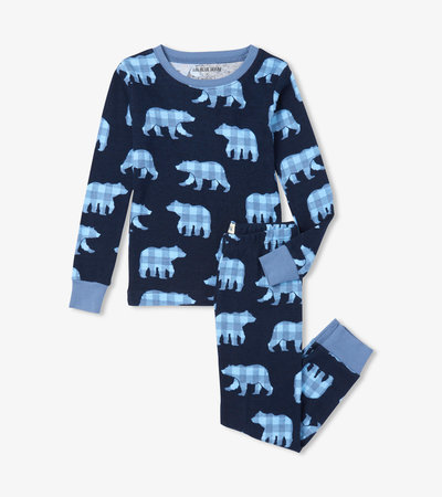Blue Plaid Bears Kids Pajama Set