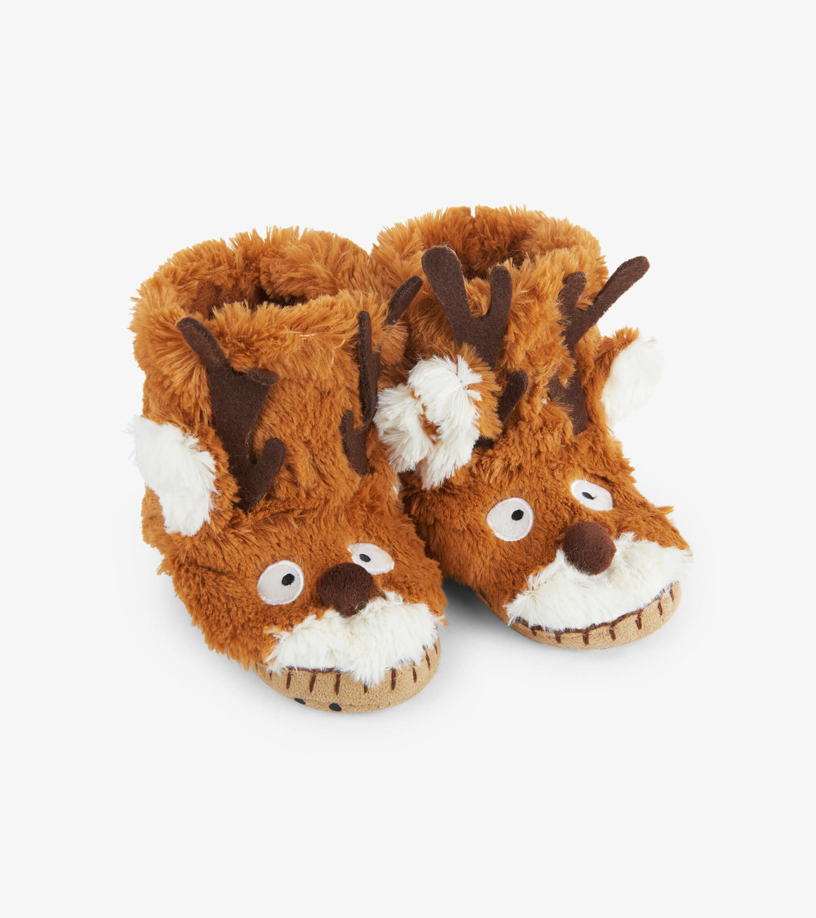 View larger image of Brown Reindeer Kids Fuzzy Slouch Slippers