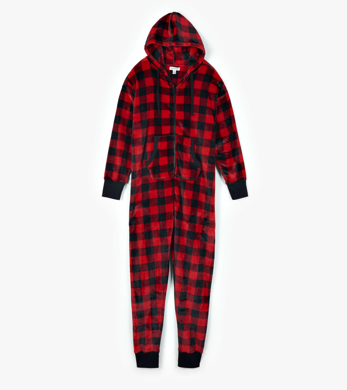 View larger image of Adult Buffalo Plaid Hooded Fleece Jumpsuit