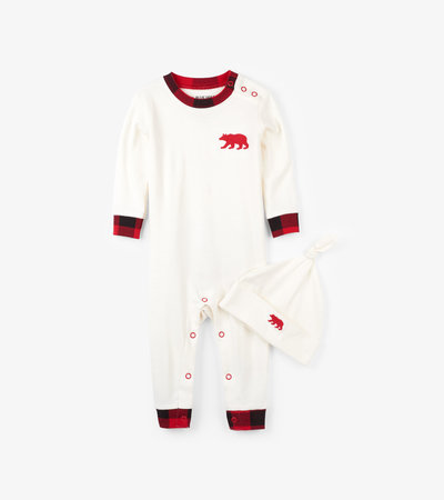 Buffalo Plaid Baby Coverall with Hat