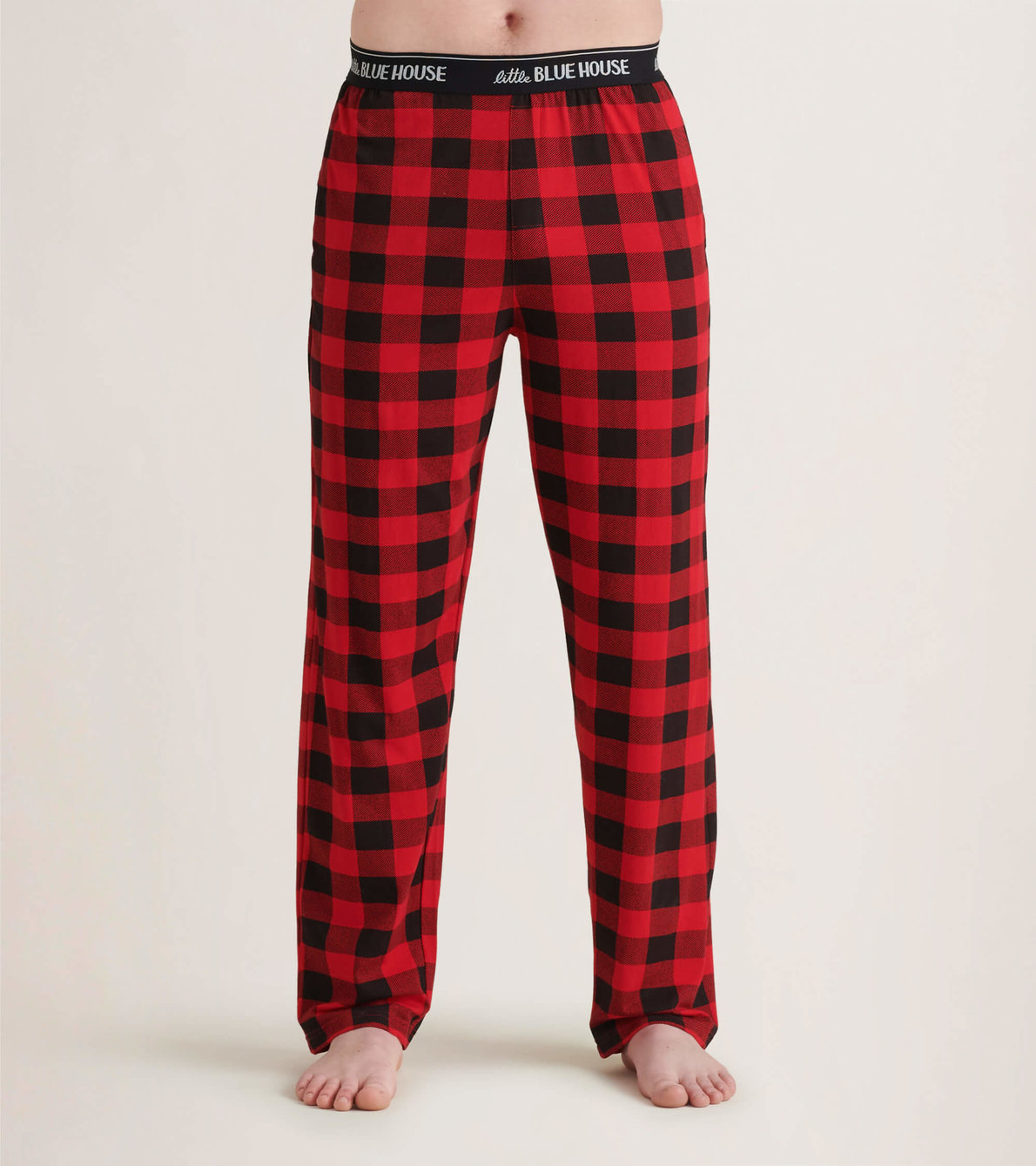Agrandir l'image de Pantalon de pyjama en jersey pour homme – Tartan rouge et noir