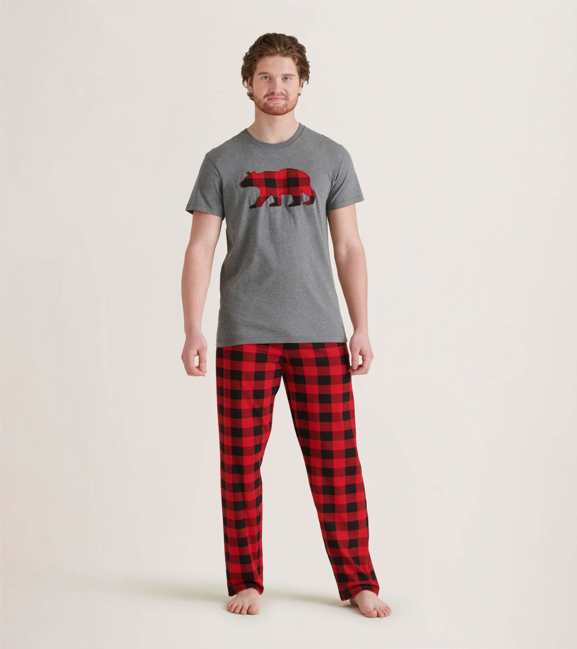 Agrandir l'image de Ensemble de t-shirt et pantalon interchangeables pour homme -  Tartan rouge et noir