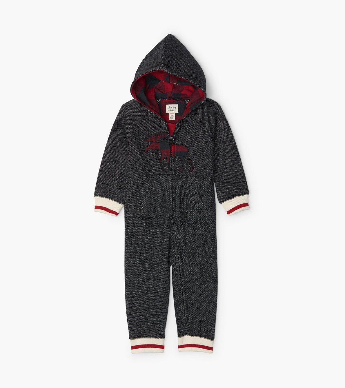 View larger image of Buffalo Plaid Moose Baby Heritage Full Zip Romper