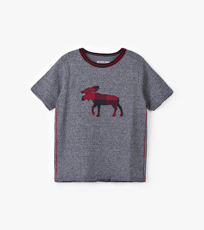 T-shirt à encolure ronde pour enfant collection Heritage – Orignal à motif tartan rouge et noir
