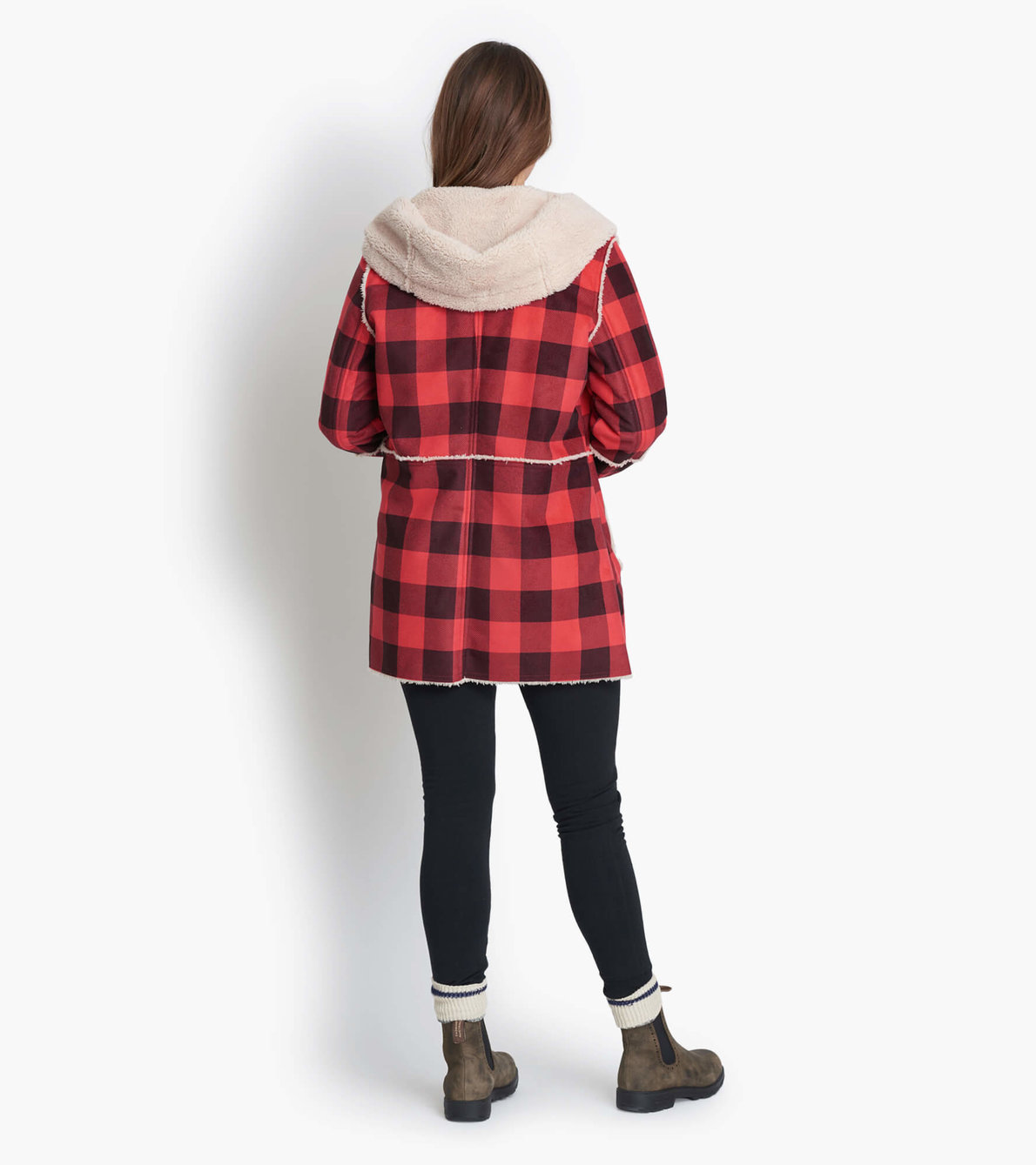 Agrandir l'image de Manteau de faux rason pour femme collection Heritage – Tartan rouge et noir 
