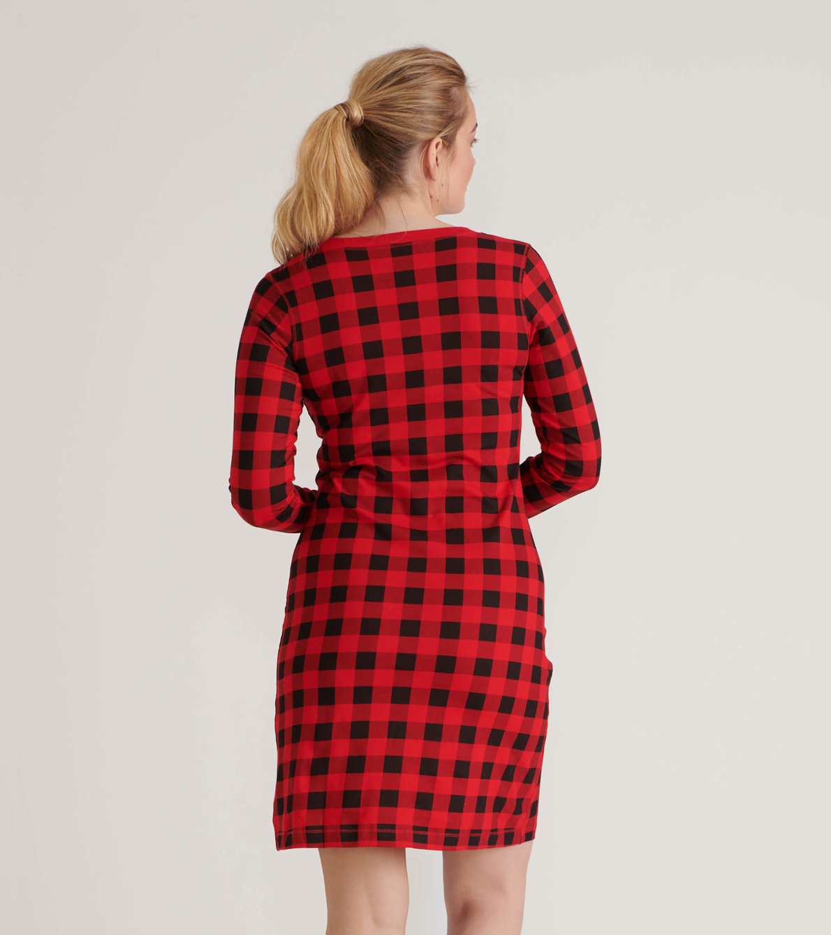 Agrandir l'image de Robe de nuit à manches longues pour femme – Tartan rouge et noir
