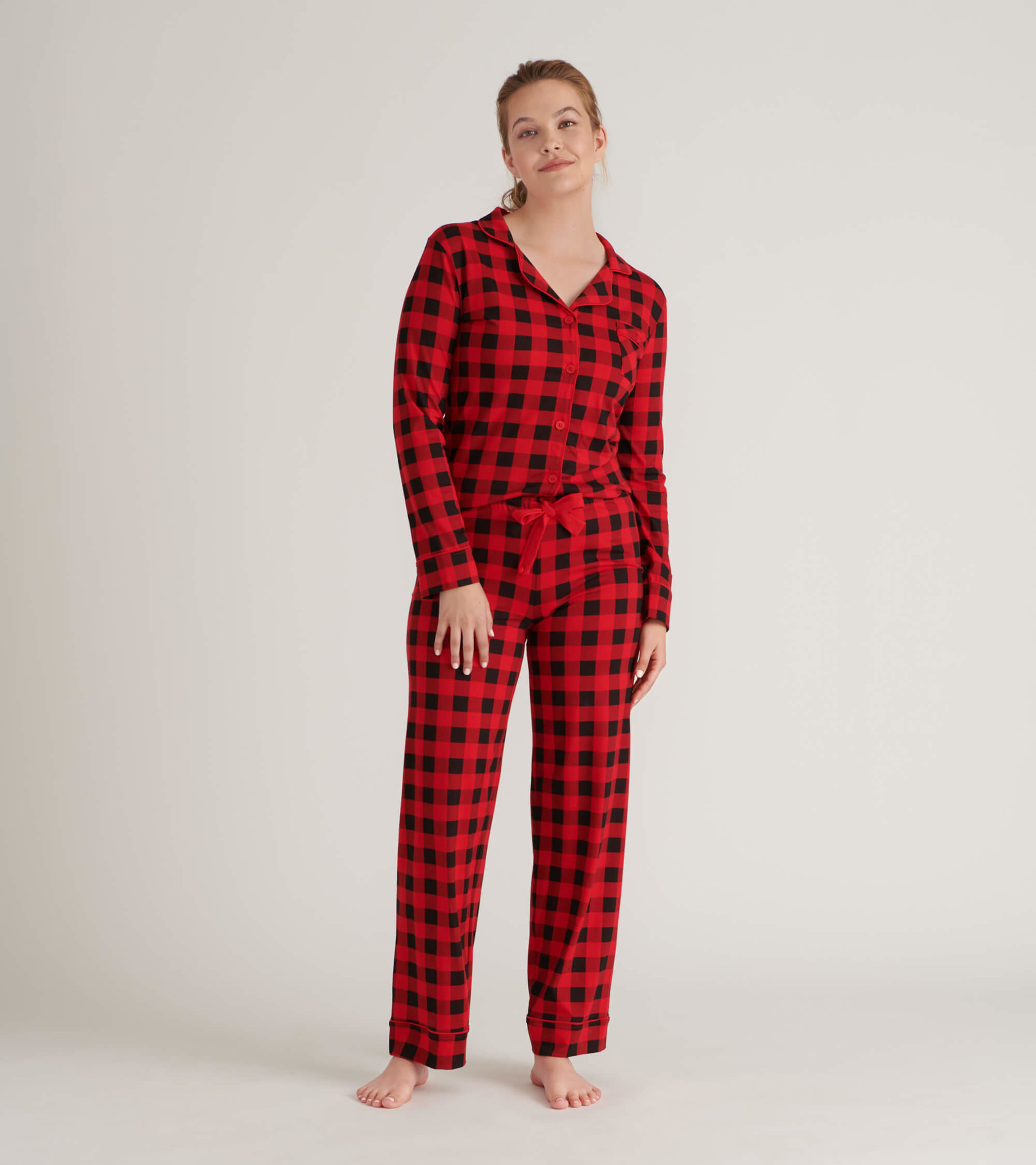 Smile Fish Womens Christmas Pajamas Set Long Sleeve Henley Neck Buffalo  Plaid PJS Joggers Pants Loungewear Red Black at  Women's Clothing  store