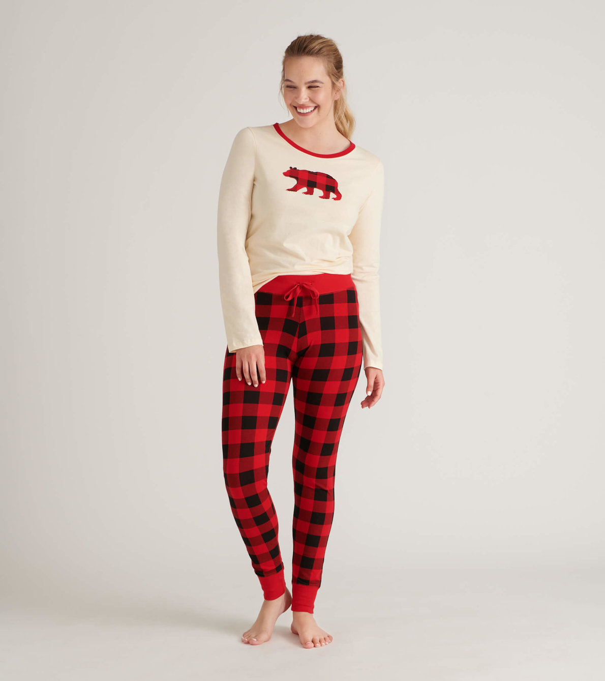 Agrandir l'image de Ensemble de pyjama t-shirt et leggings interchangeables pour femme - Tartan rouge et noir