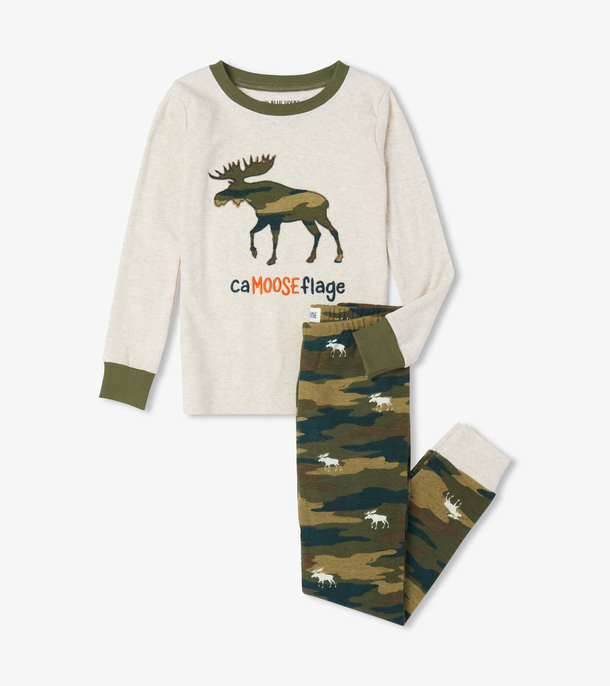 Agrandir l'image de Pyjama à appliqué pour enfant – Orignal sur fond avoine et motif camouflage