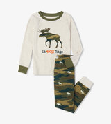 Pyjama à appliqué pour enfant – Orignal sur fond avoine et motif camouflage