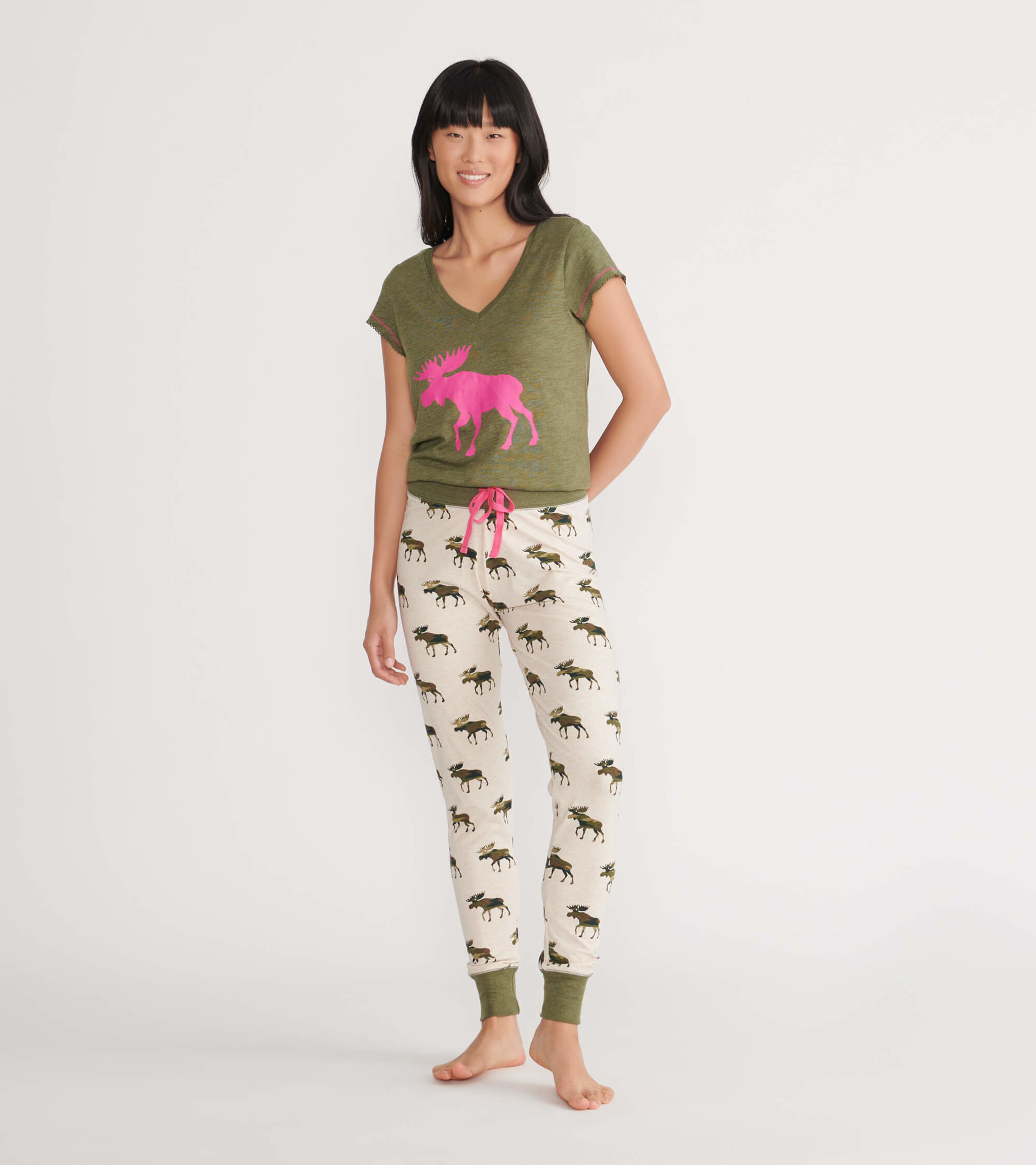 Patterned Moose Women's Tee and Pants Pajama Separates - Little