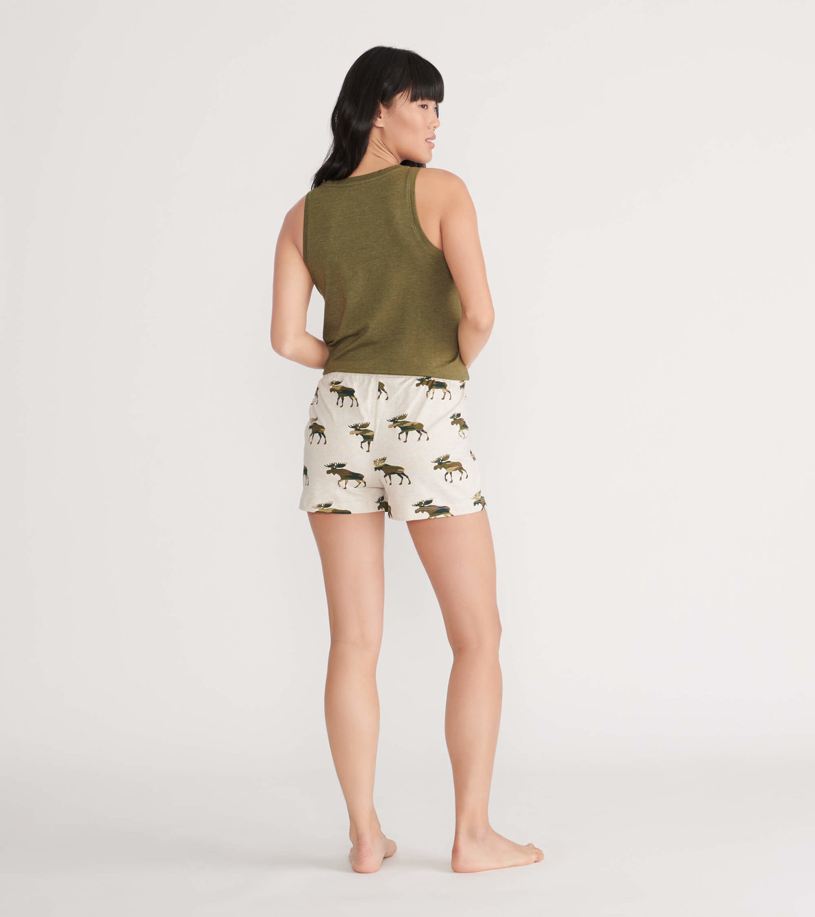 Agrandir l'image de Ensemble de débardeur de nuit et shorts interchangeables pour femme - Orignal sur motif camouflage