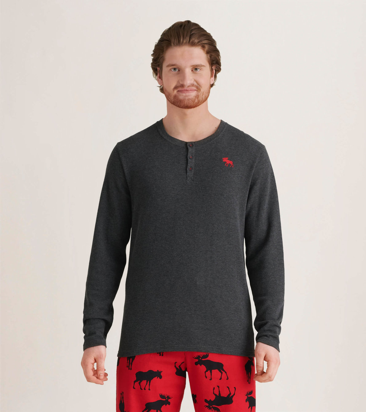 View larger image of Charcoal Moose Men's Waffle Henley