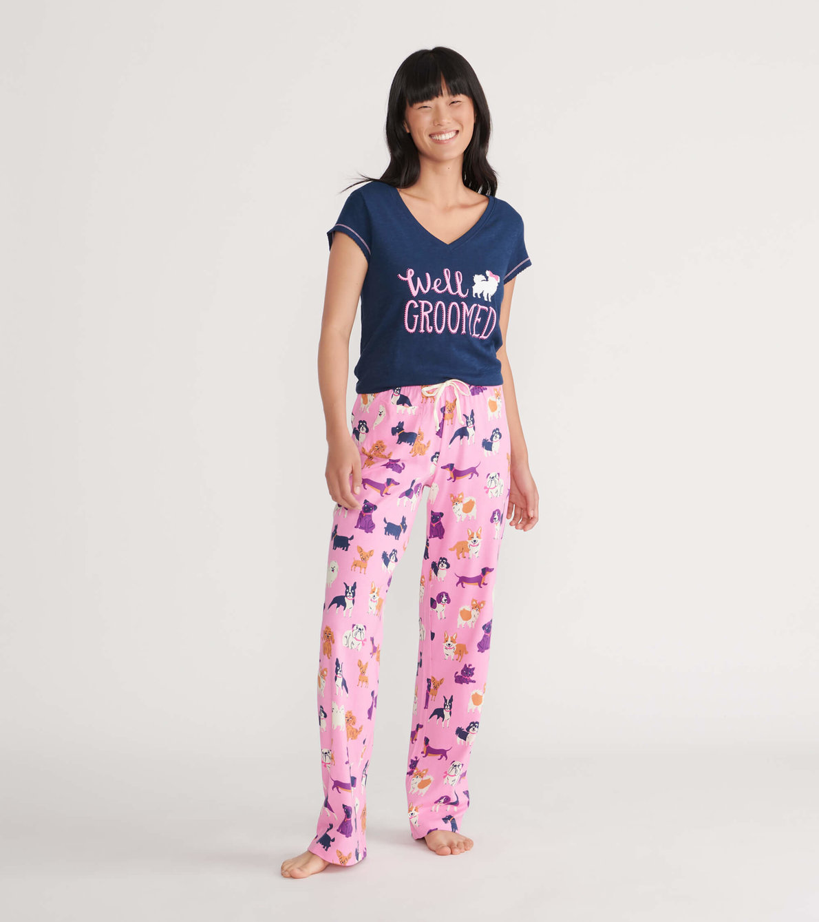 Agrandir l'image de Ensemble de pyjama t-shirt et pantalon interchangeables pour femme - Chiots enjoués