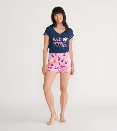 Ensemble de pyjama t-shirt et short interchangeables pour femme - Chiots enjoués