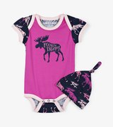 Cottage Moose Baby Bodysuit with Hat