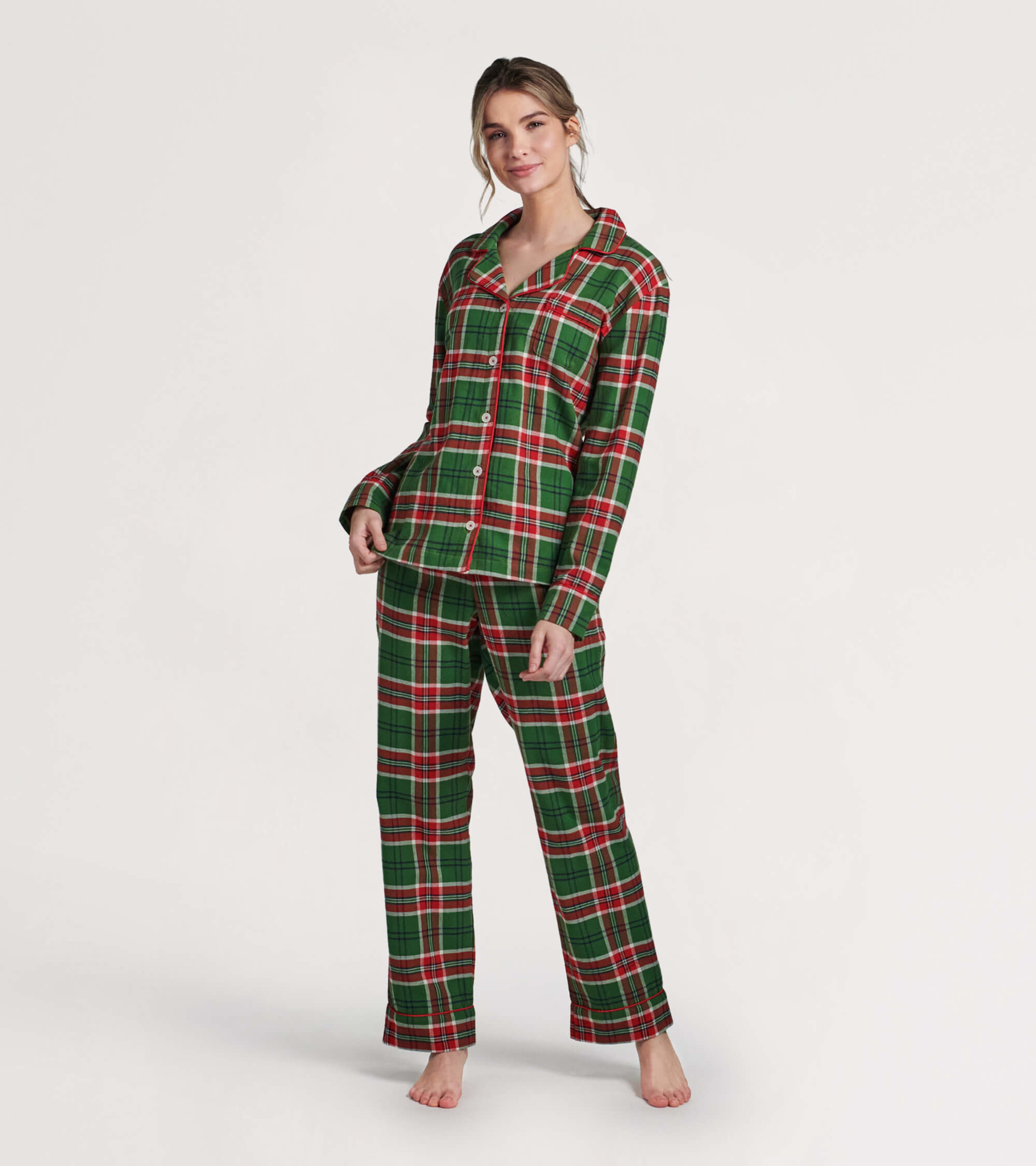 Women's Country Christmas Plaid Flannel Pajama Set - Little Blue