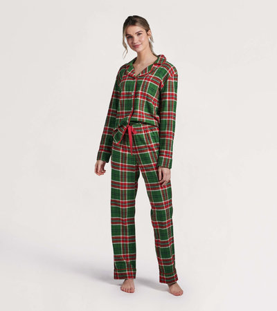 Women's Country Christmas Plaid Flannel Pajama Set - Little Blue House US