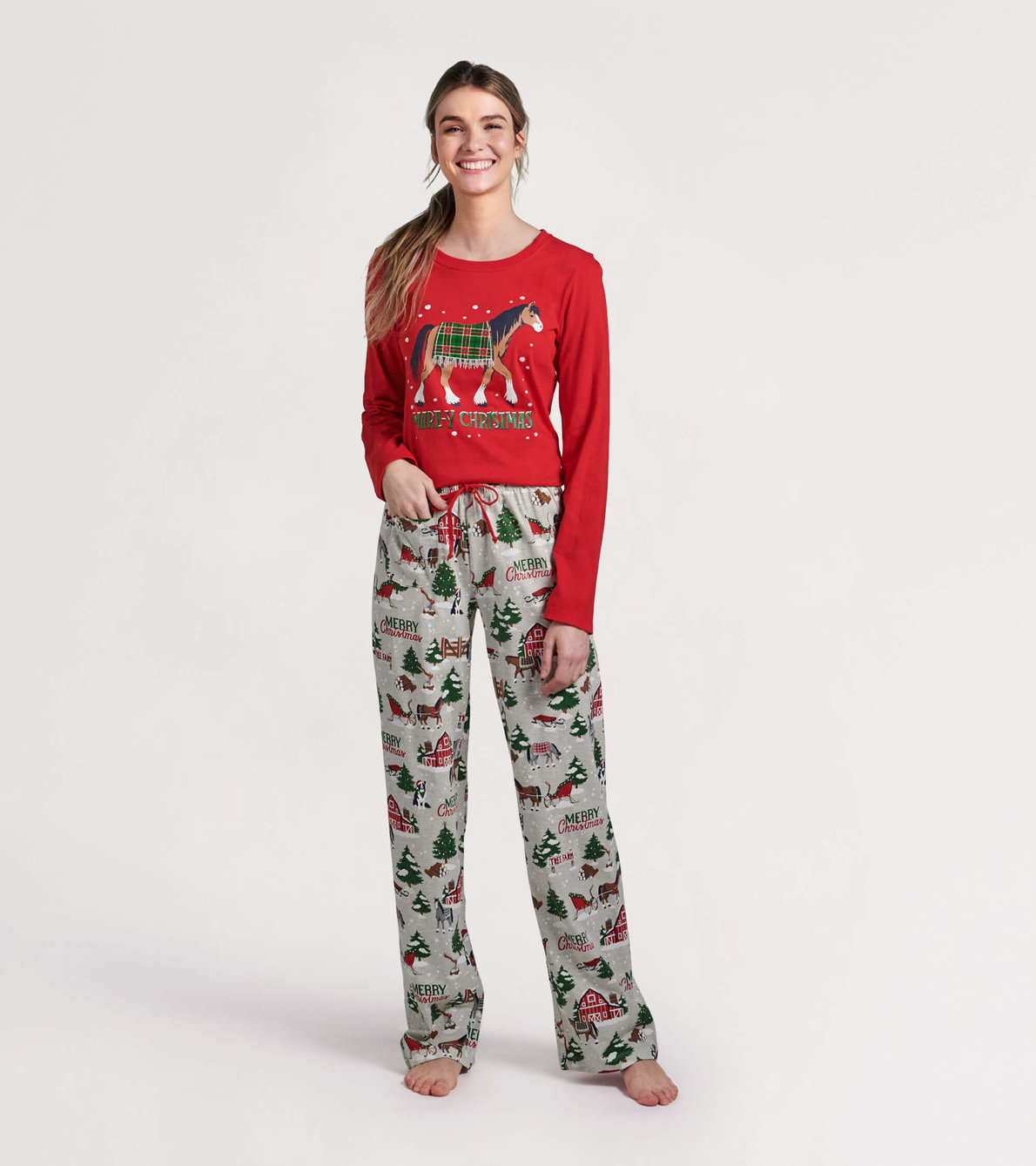 Agrandir l'image de Pantalon de pyjama en jersey pour femme – Noël champêtre