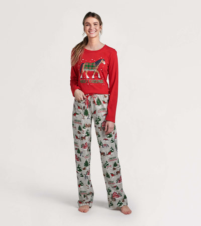 Ensemble de pyjama t-shirt et pantalon interchangeables pour femme - Noël champêtre