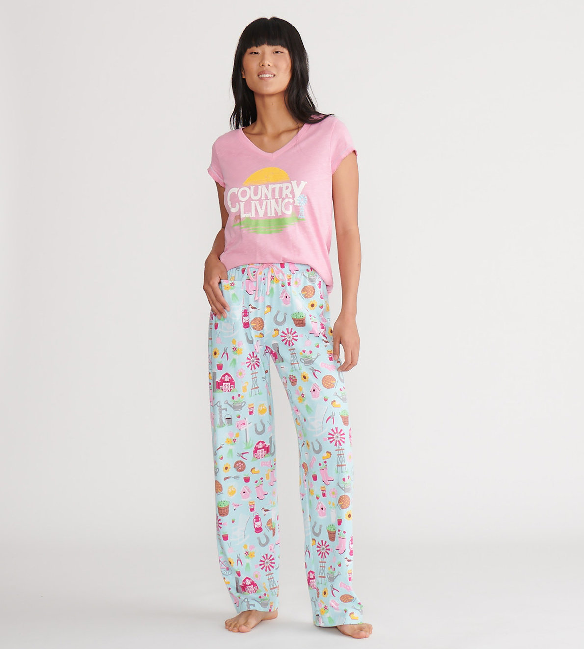 Agrandir l'image de Ensemble de pyjama t-shirt et pantalon interchangeables pour femme - Vie de campagne