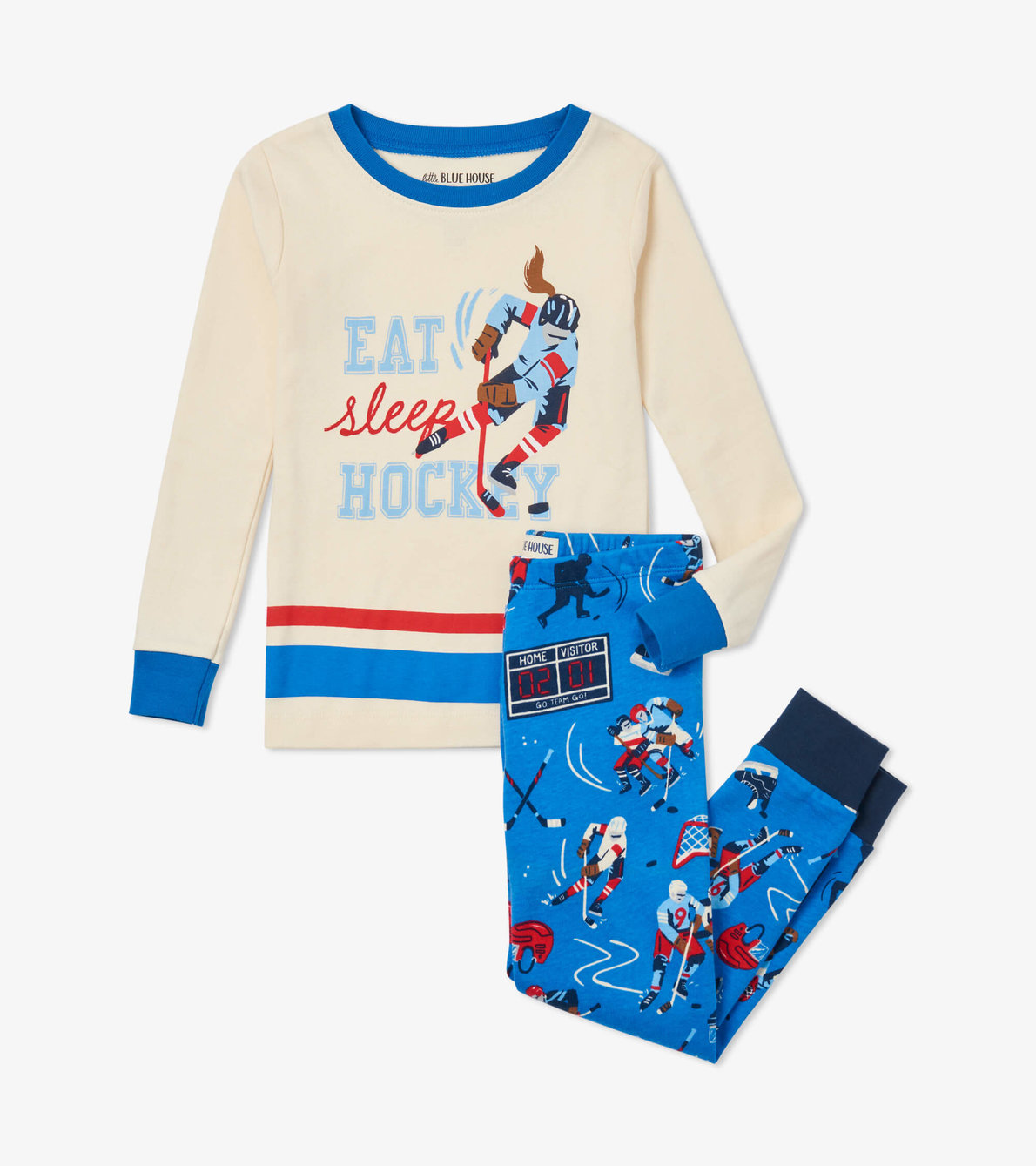 View larger image of Kids Cream Hockey Champs Appliqué Pajama Set