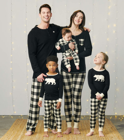 Snowman Matching Family Pajamas - Black/Charcoal Buffalo Plaid