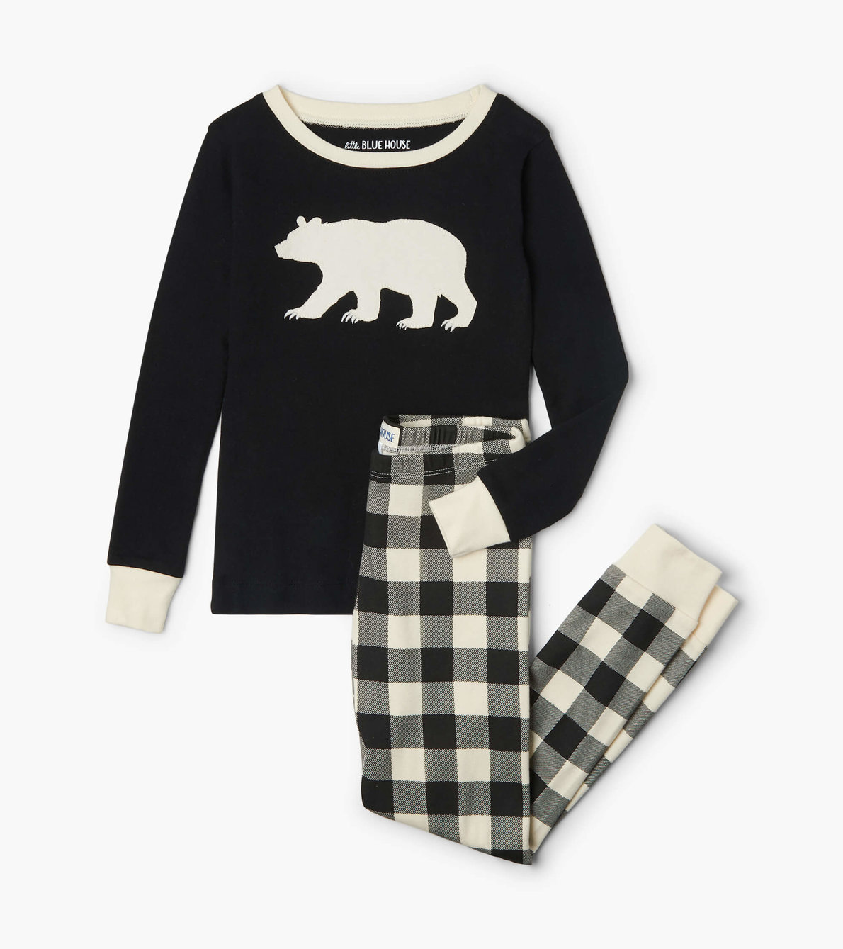 Agrandir l'image de Pyjama à appliqué pour enfant – Tartan crème et noir