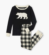 Pyjama à appliqué pour enfant – Tartan crème et noir