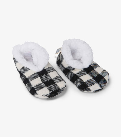Cream Plaid Kids Warm and Cozy Slippers